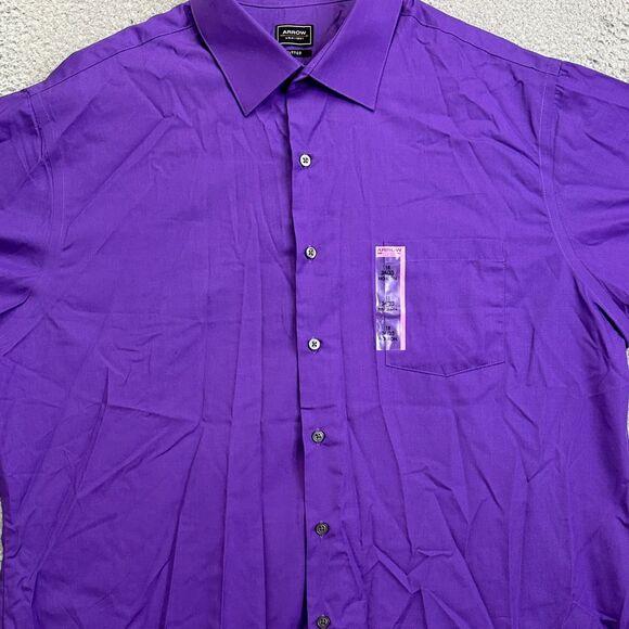 Arrow Shirt Mens 18 34-35 Purple Dress Fitted Button Up Non Iron Long Sleeve NEW